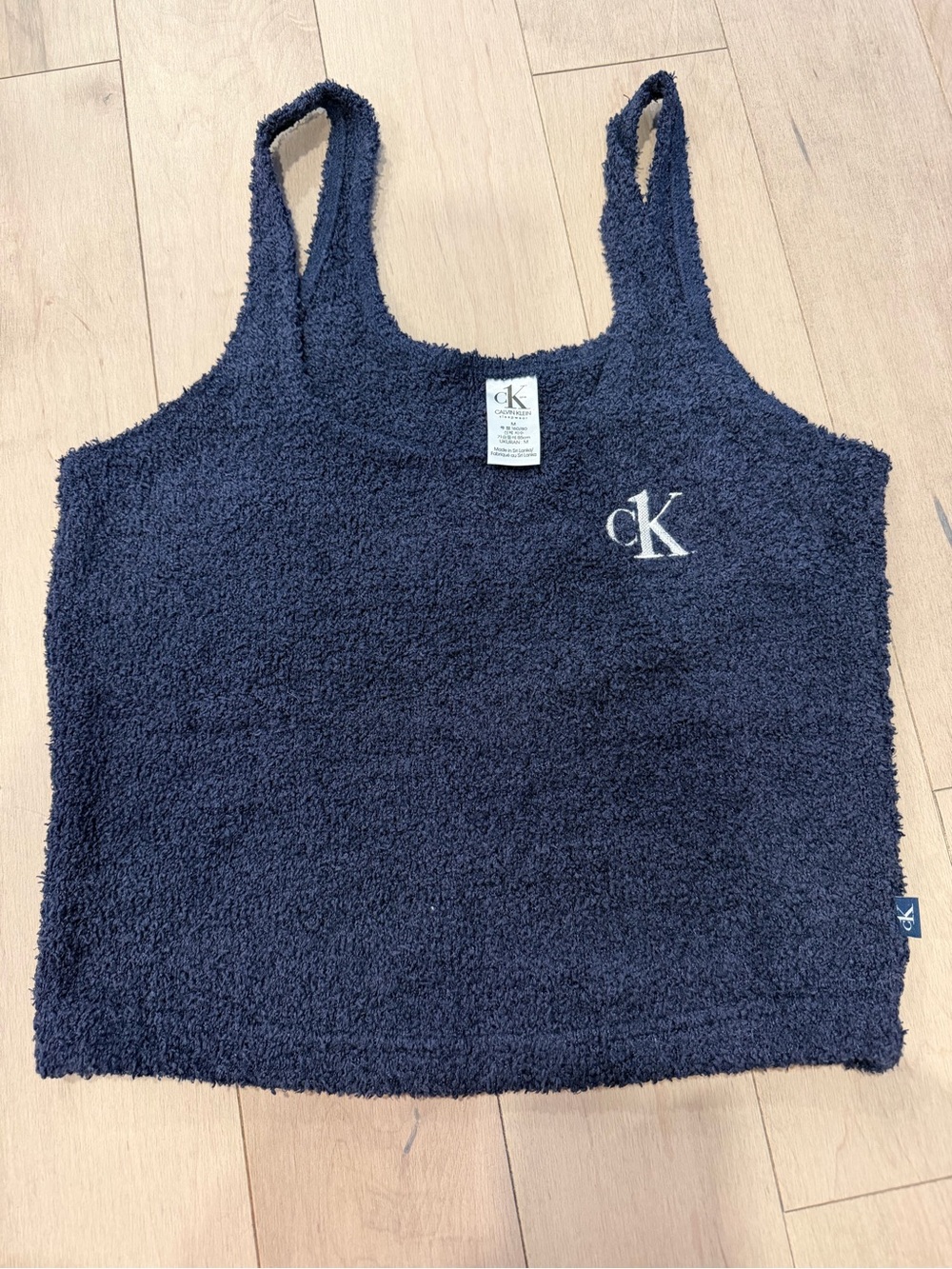 Calvin Klein Navy fuzzy Crop Tank - cK Logo